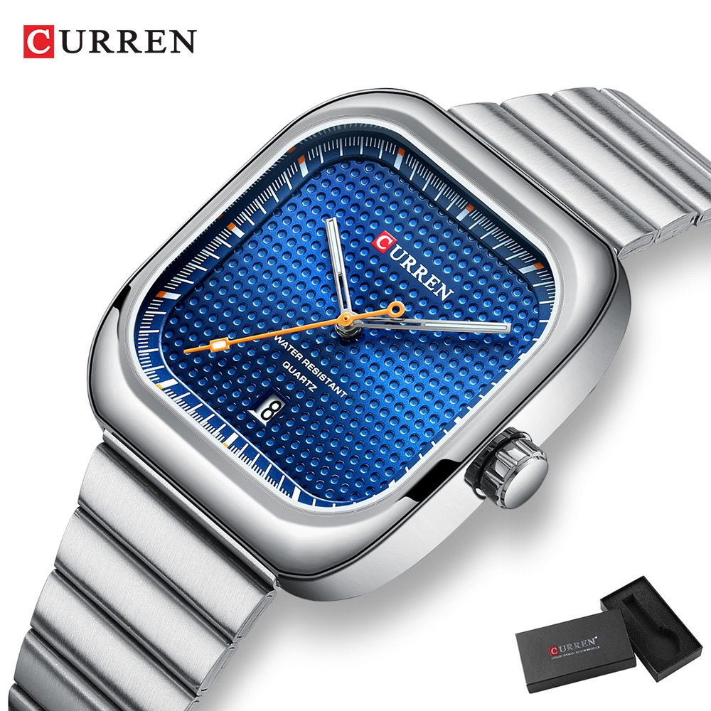 Relógio Original CURREN Quadrado Masculino 36MM Pequenos Ponteiros Luminosos De Discagem Ponta De Aço Inoxidável Moda Casual Simples Empresarial Quartzo Analógico À Prova D'água 8460