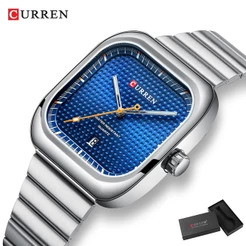 Relógio Original CURREN Quadrado Masculino 36MM Pequenos Ponteiros Luminosos De Discagem Ponta De Aço Inoxidável Moda Casual Simples Empresarial Quartzo Analógico À Prova D'água 8460