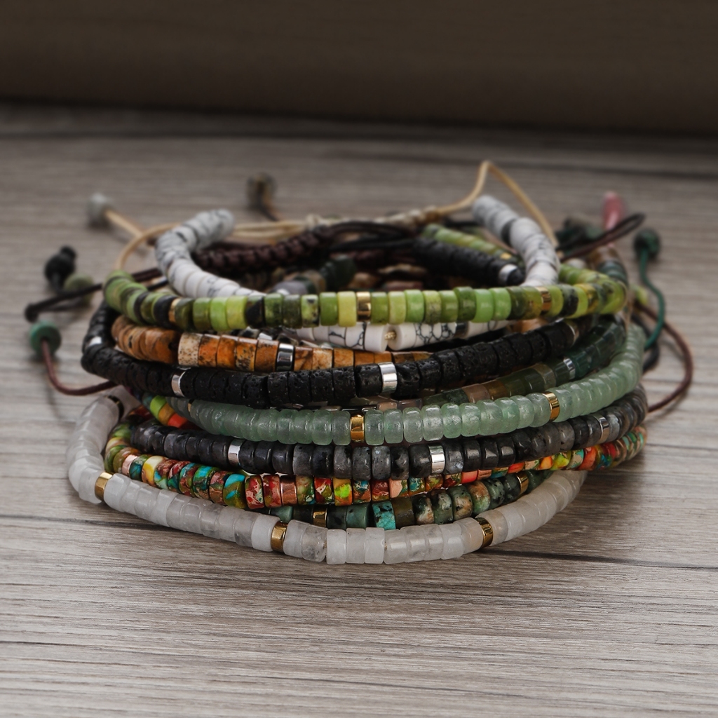 Minimalista Pedra Nautral Turquesa Rosa Quartzo Da Lua Pulseira Homens Yaga Braslet Casal Brazalete Pulsera Ajustável