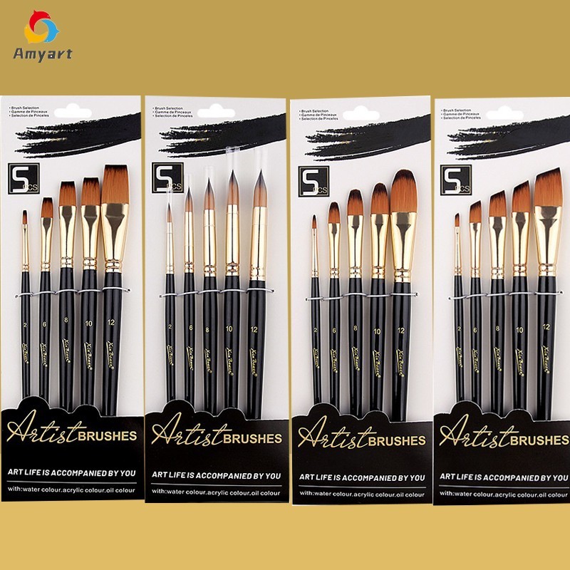 5Pcs Kit Pincel Aquarela Nylon Pincel Pintura Preto Para A Óleo Acrílico Gouache Ferramentas De Arte