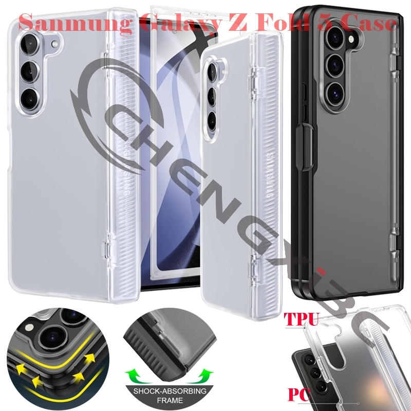 [Estoque Pronto] Caixa Para Samsung Galaxy Z Fold 5 Telefônica Com Tampa De Dobradiça Fold5 Sem Vidro ZFold5 Protetora De silicone 5 Caixas Foscas Transparente Fosca