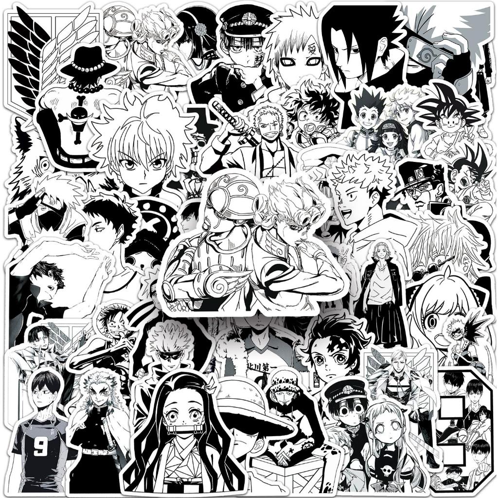 50 Peças Engraçado Preto E Branco anime Japonês Adesivos À Prova Dwaterproof Água DIY Para Telefones Portátil Adesivo De
