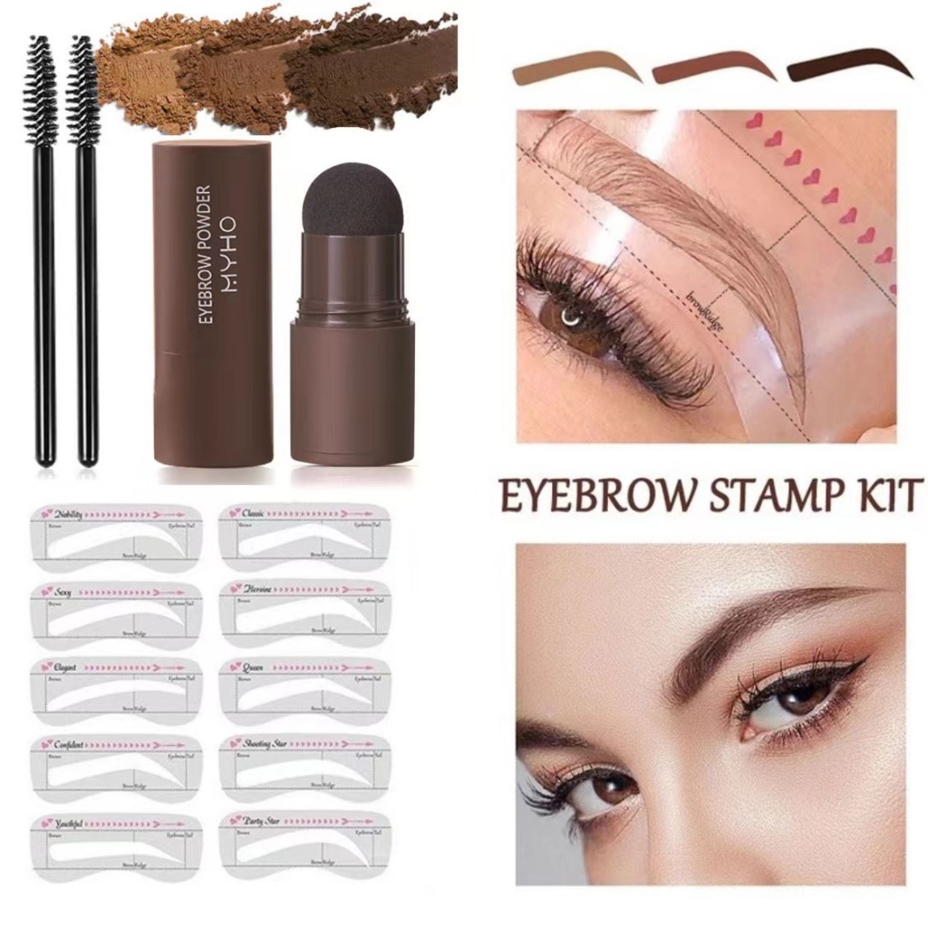 Kit Completo Profissional De Modelagem De Sobrancelhas Em Pó De Carimbo Pincéis De Maquiagem Lápis Stencil