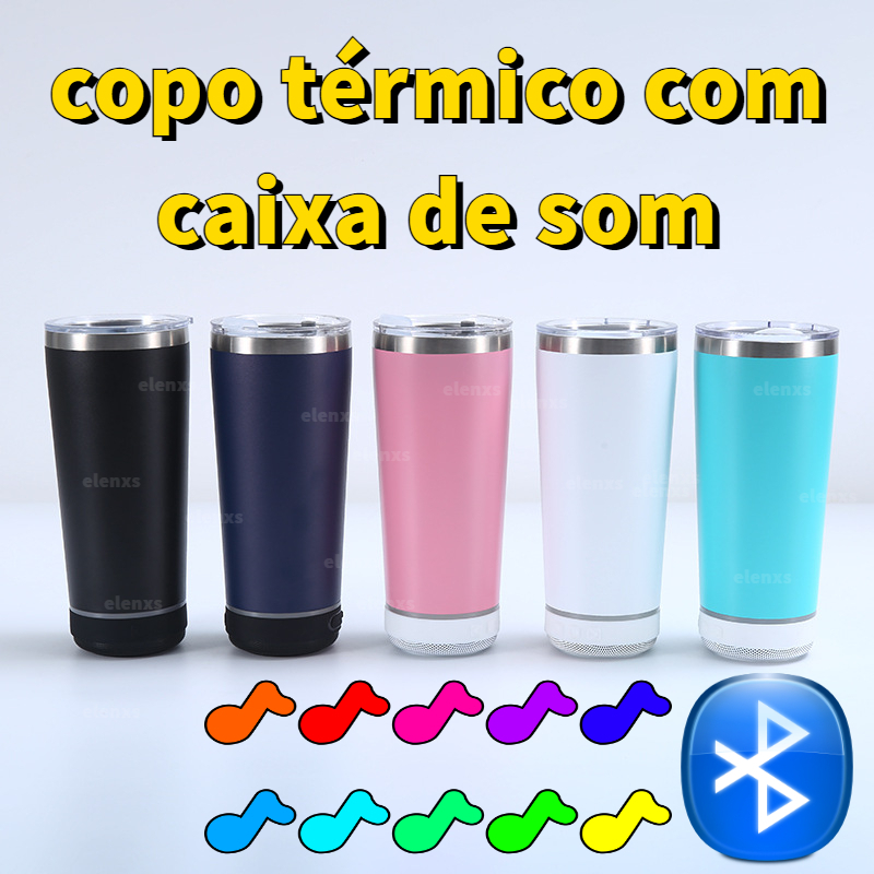 600 ml copo térmico com caixa de som copo com caixa de som Copo Termostático De Aço Inoxidável DeCom Alto-Falante Bluetooth Portátil De Gelo De Armazenamento A Frio Canudo Para Carro Térmico De 20 Onças copo térmico com caixinha de som copo stanley comsom