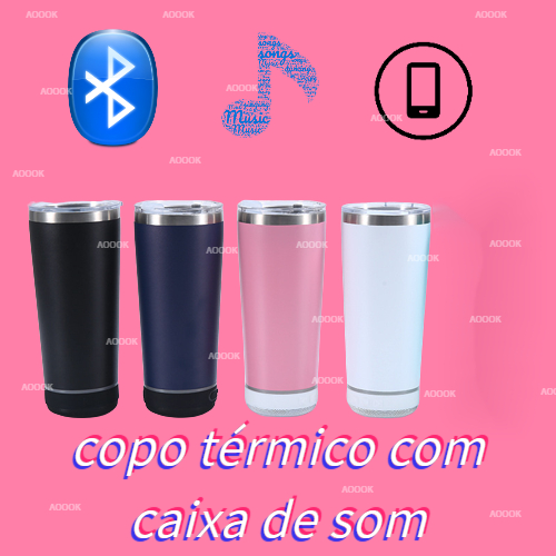 Copo Térmico Com Caixa De Som Bluetooth 600ml Aço Inox copo com caixa de som Copo Termostático Para Alto-Falante Bluetooth , Com De Aço Inoxidável Portátil Refrigerado Gelo Carro copo térmico com caixinha de som copo térmico com som copo com som bluetooth