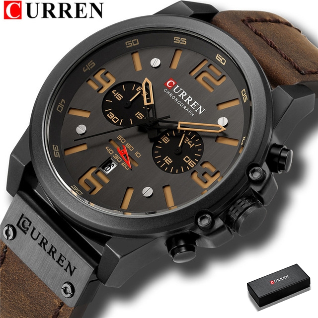 CURREN Bracelete De Couro Masculino À Prova D'água Relógio Quartzo Movement Classic Design 8314 em Oferta na Shopee