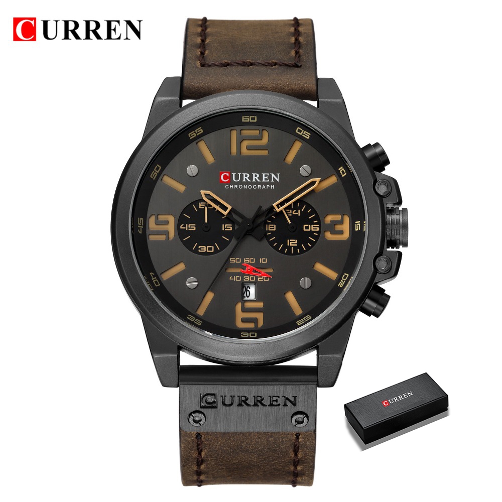 CURREN Bracelete De Couro Masculino À Prova D'água Relógio Quartzo Movement Clas