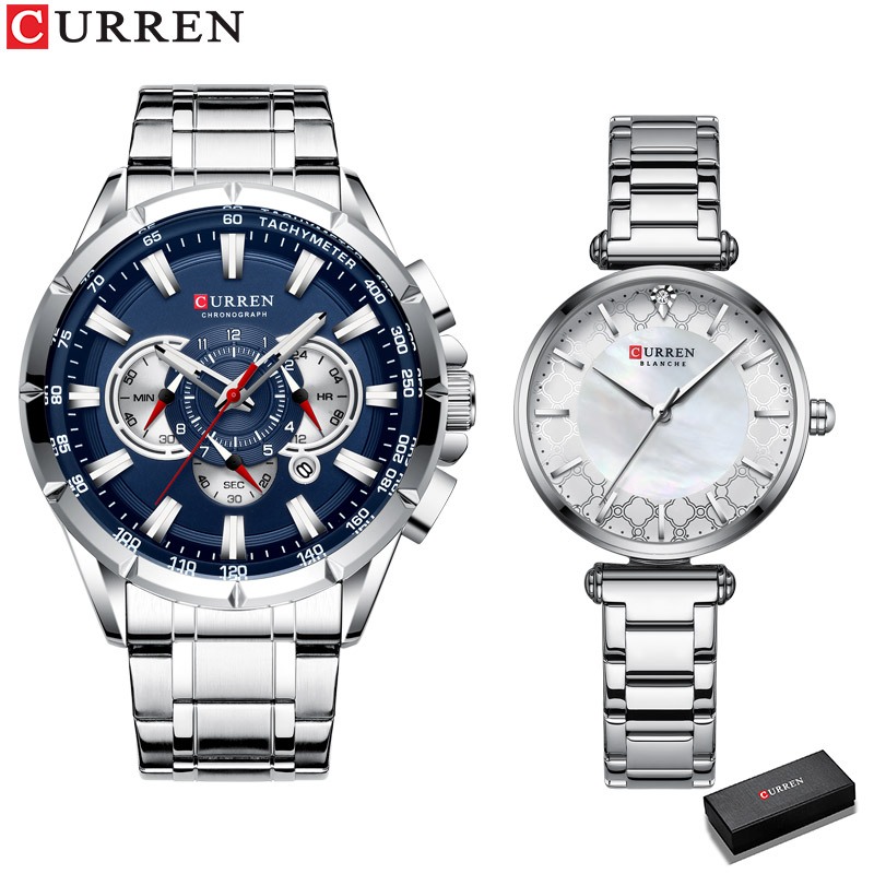 CURREN Relógio De Casal De Quartzo À Prova D'água Cronógrafo Multifuncional Modelo De Luxo Para Homens Nobre E Elegante Ultra Fino Minimalista Moda Marca Presente 8363 + 9072
