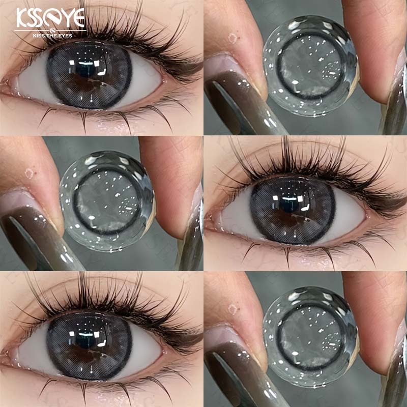【 graded Lente & Boneca Eye 】 KSSEYE 2pcs/Pair Myopia Lentes De Contato 14,2mm Olhos Macios Uso Anual Naturais Com Grau (0,00-8,00) Coloridas Cosméticos Para Os
