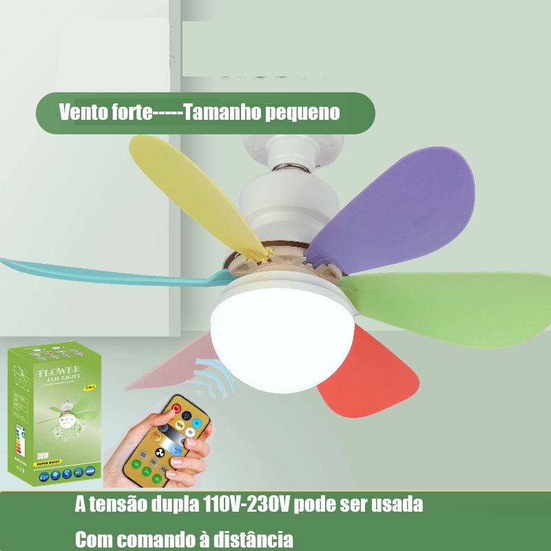 [Entrega 24 horas]lâmpada com ventilador、110v 220v dupla tensão inteligente ventilador de teto luz, com controle remoto, vento alto, baixo ruído, adequado para uso interno, suporte de lâmpada E27