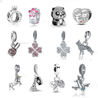 SF New Prata Berloque 925 Encanta Chave Longa Em Forma De Coração Pingente Para Pulseira