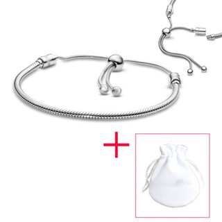 hotsam New Berloque silver 925 Charms Pulseira De Osso De Cobra Ajustável Com Bolsa De Veludo