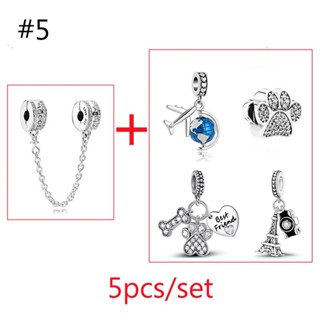 SF 5pcs/set Nova Mala Prateada 925 Charms Blue Avião Azul Pingente Para Pulseira Acessórios "