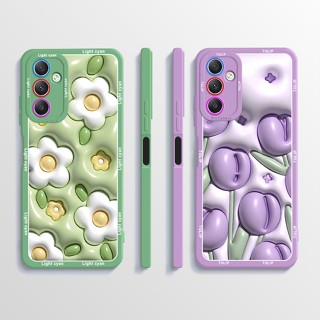 Caixa Para Samsung Galaxy A14 A24 4G A34 A54 5G Borracha Macia Silicone Bonito Tulip Flower Phone