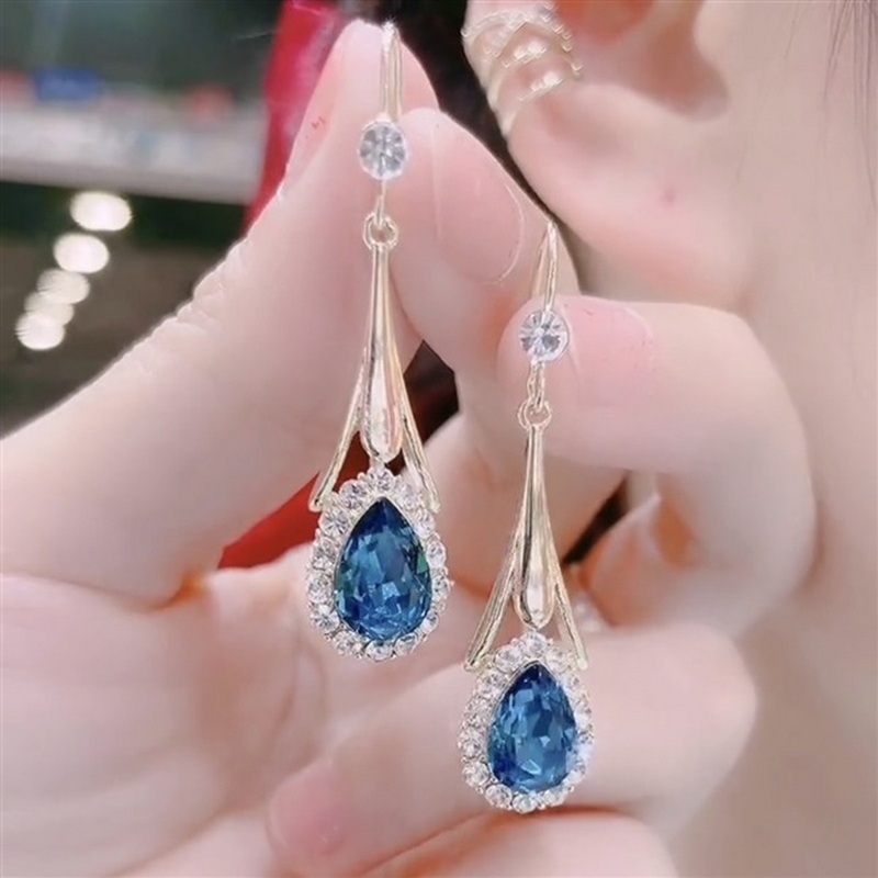 Moda Luxo Rhinestone Brincos De Cristal De Gota D'água Oca Zircon S925 Brinco Para Mulher Jóias Presentes De Casamento