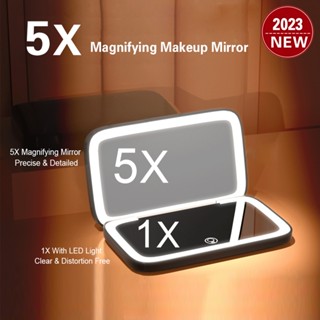 Mini Espelho Portátil De Maquiagem Dobrável Com Luzes De Led 5X Ampliação De Bolso Compacto De Viagem Espelhos Estéticos De Vaidade Ferramentas