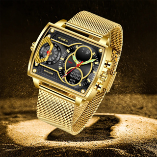 Relogio masculino de negócios LIGE  fashion relógios quadrados casual esportivo à prova d'água com exibição dupla relógio de pulso + caixa em Oferta na Shopee