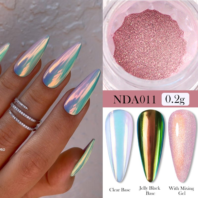 Aurora Pérola Pó de Unha Pó Shell Espelho Pigmento Efeito Esfregando Poeira Unha Manicure Decoratio