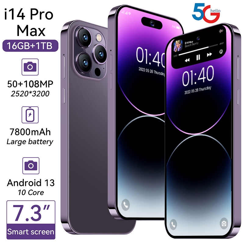 2023 Smartphone i14 Pro Max Marca Nova Smartphone 7.5 polegadas 16GB + 1TB 4K Tela Grande Dual sim Card 4G / wifi Smartphone Barato