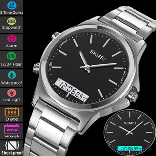 Skmei Três Fusos Horários Relógio De Quartzo Para Homem Bracelete De Aço Inoxidável De Luxo 3 ATM Cronógrafo Digital Esportivo Pulso Moda Pulseira Masculina em Oferta na Shopee