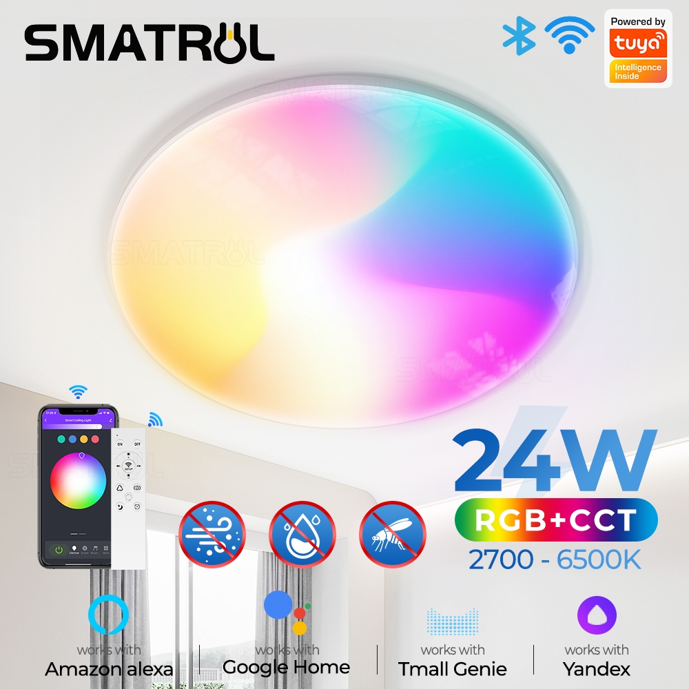 SMATRUL Tuya Wifi Lâmpada De Teto Inteligente RGBCW 24W Com Controle Remoto De Vida Útil Dimerizável Funciona Alexa Google Home em Oferta na Shopee