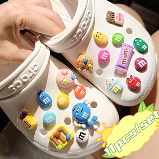 11Pcs/Set M & Chocolate Candy Brilhante Sorvete De Feijão Arco-Íris Chupa-Jibz Conjunto Croc Shoe Accessory Pins