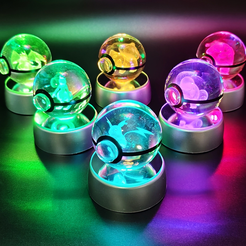 Luz LED 3D Pokemon Bola De Cristal Noite Lâmpada Brinquedo Mewtwo Pikachu Estatueta Brinquedos Personalizado Decoração P