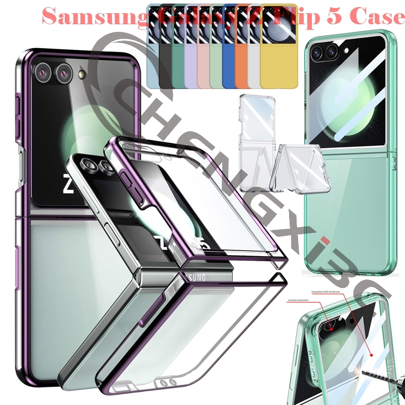 Caixa Transparente Para Samsung Galaxy Z Flip 5 Telefônica Com Proteção De Vidro Flip5 ultra Fina Fosca 5 Ultrafino De Janela Grande