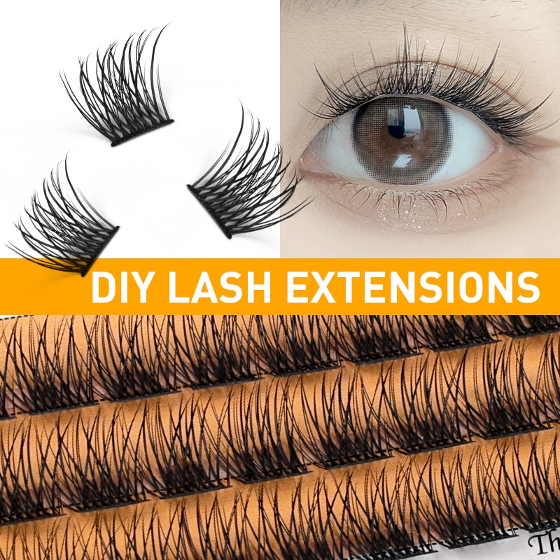 cílios postiços 40D único tufo segmentado cílios C curly para cima olhado 3-5 tufos