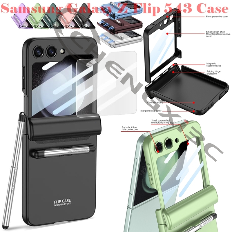 Caixa Com Caneta Para Samsung Galaxy Z Flip 5 4 3 Telefone Dobradiça Flip5 Flip4 Flip3 Tampa Vidro 5 4 3 Caixas Proteção Magnética Da