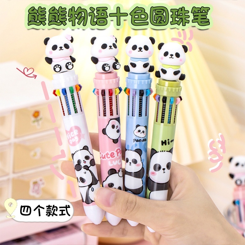Novo Panda 10 Cores Caneta EsferográFica Folheto Criativo Papelaria Presentes Material Estudantil De EscritóRio Natal