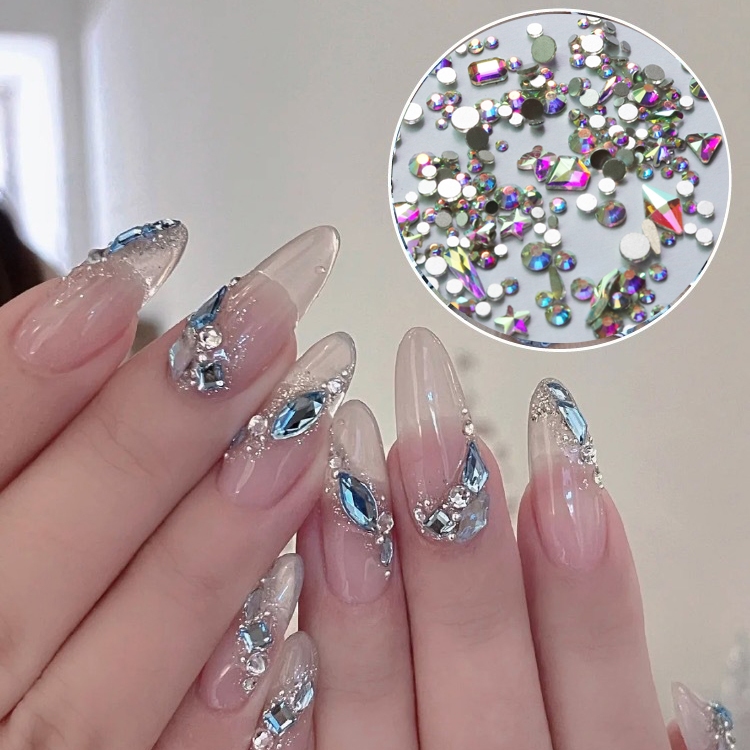 Venda a Quente Estilo Misto Estilo Misto Fundo Plano Diamante Especial Diamante Redondo Diamante Misto Cor AB Magic Color Manicure Diamante Decoração de unhas Manicure Jóias Diamante