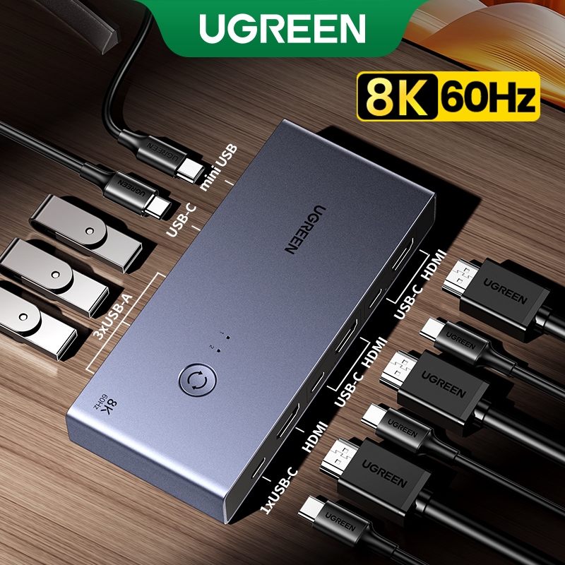 UGREEN 8K60Hz HDMI KVM Switch HDMI2.1 USB3.0 2 Em 1 Saída Com Fonte De Alimentação USB-C + Controle De Mesa 3 * A + 1 em Oferta na Shopee