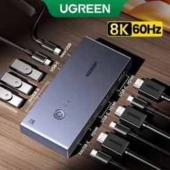 UGREEN 8K60Hz HDMI KVM Switch HDMI2.1 USB3.0 2 Em 1 Saída Com Fonte De Alimentação USB-C + Controle De Mesa 3 * A + 1