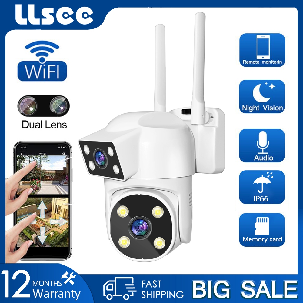 LLSEE HD 5MP Câmera CCTV Sem Fio De Lente Dupla WIFI PTZ Color Night Vision Para Uso Externo À Prova D'água De Segurança IP De Rastreamento Móvel De Chamadas Bidirecionais