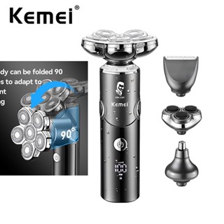 Kemei Foldable 6 Blades Shaver Cabeça Destacável Barbeador Elétrico Rotativo IPX7 À Prova D