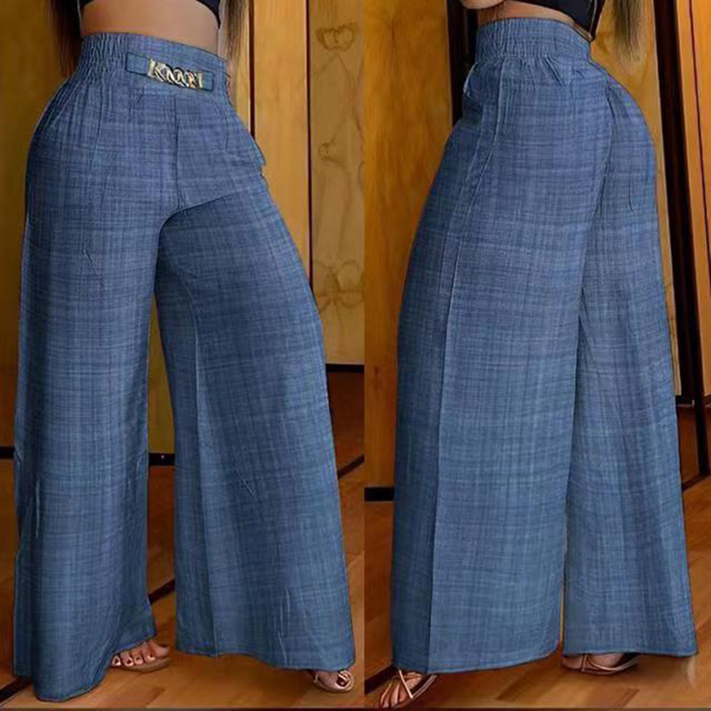 Calça Feminina De Comprimento Total Calças Largas Cintura Alta