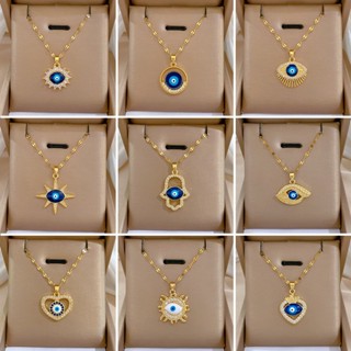 Pingente De Olho De Luxo Leve De Aço Titânio Com Design Microsetting Zircon Colar Maligno Para Banquete De Festa Feminina Acessórios De Jóias