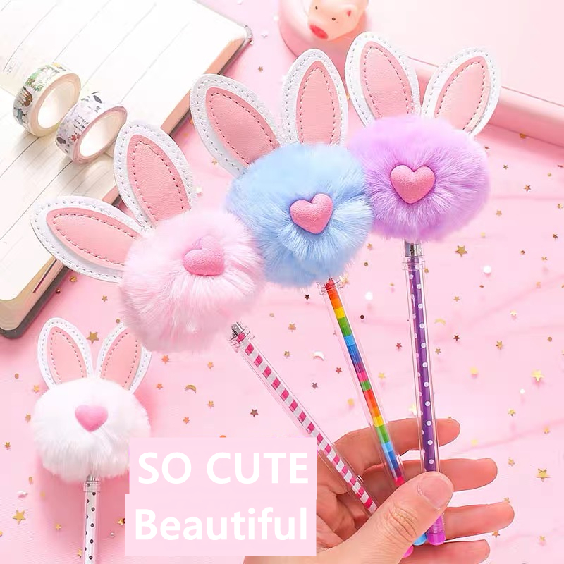 Caneta Gel De Pelúcia Fofa De Coelho Para Meninas/Escola/Escritório/Papelaria em Oferta na Shopee