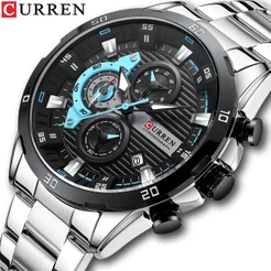CURREN Relógios masculinos Moda de luxo Design exclusivo de mostrador Multifuncional à prova d'água Relógio de quartzo 8402 X