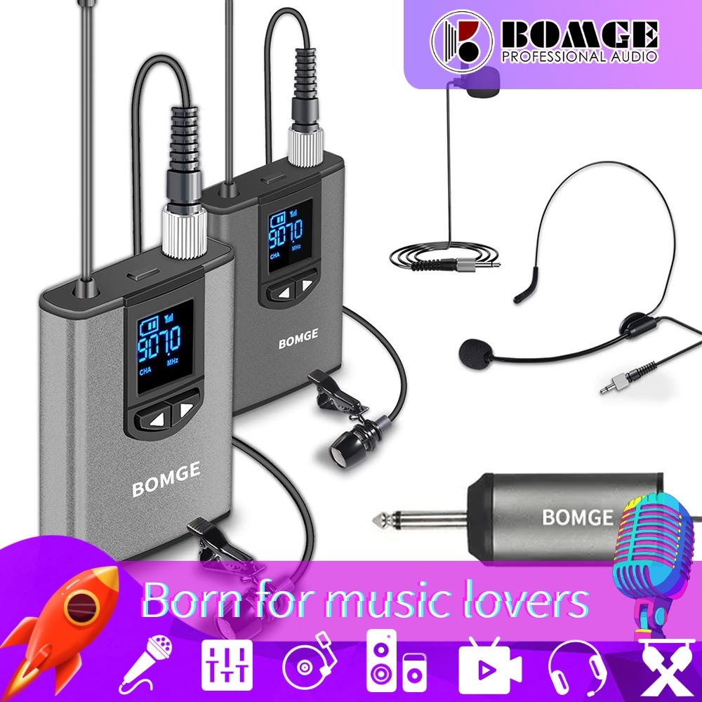 Sistema De Microfones Sem Fio Para Fones De Ouvido Lavalier-BOMGE Dual Wireless Lapel Mic for iPhone , Câmera DSLR , Alto-Falante PA , YouTube , Podcast , Gravação De Vídeo , Conferência , Registro Igreja , Int