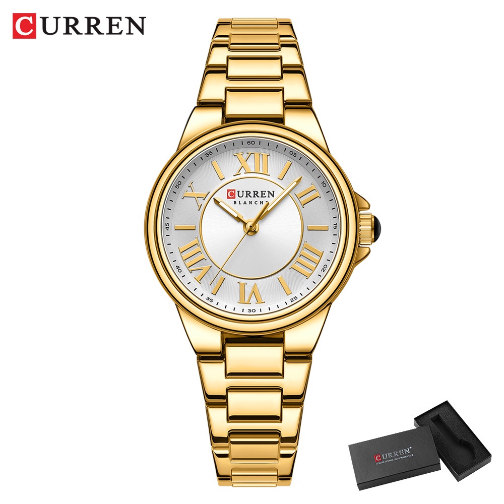 CURREN Relógio Feminino Top Marca Original Moda Luminosos Aço Inoxidável Simples Negócios Casual Esportivo Quartzo 9091 - Watches