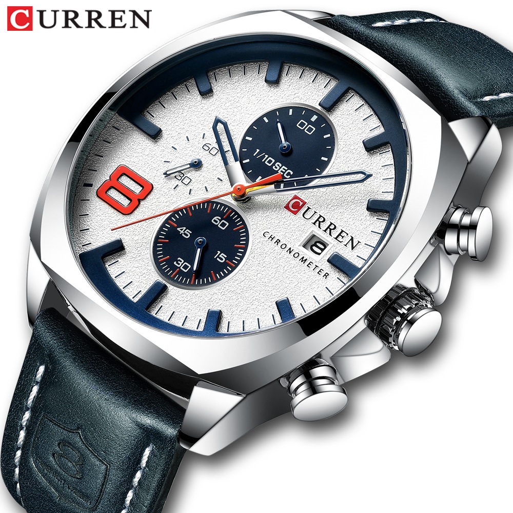 CURREN Top Trend Correia De Couro Genuína Design Clássico De Moda Clássica Casual Quartzo À Prova D'água Relógio Multifuncional Masculino 8324 X - Watches