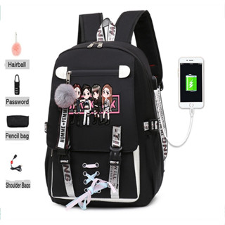 BLACKPINK Mochila Feminina De Desenho Animado USB Porta Estudantil Escolar LISA JISOO ROSE De Viagem De Grande Capacidade Ao Ar Livre