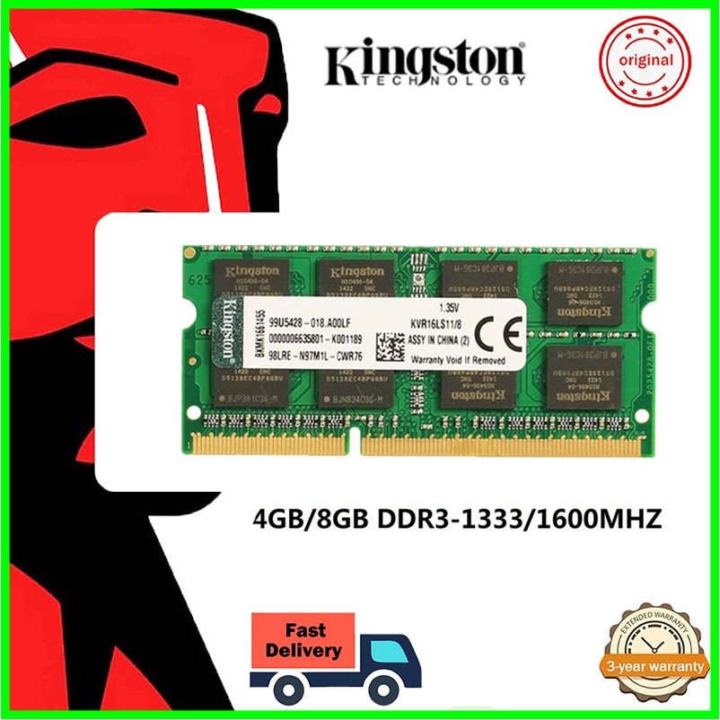 Kingston RAM 4GB 8GB Notebook DDR3L DDR3 1600MHz 1333MHz laptop PC3L-12800S Memória Para Notebook SODIMM 204PINs  Jogos