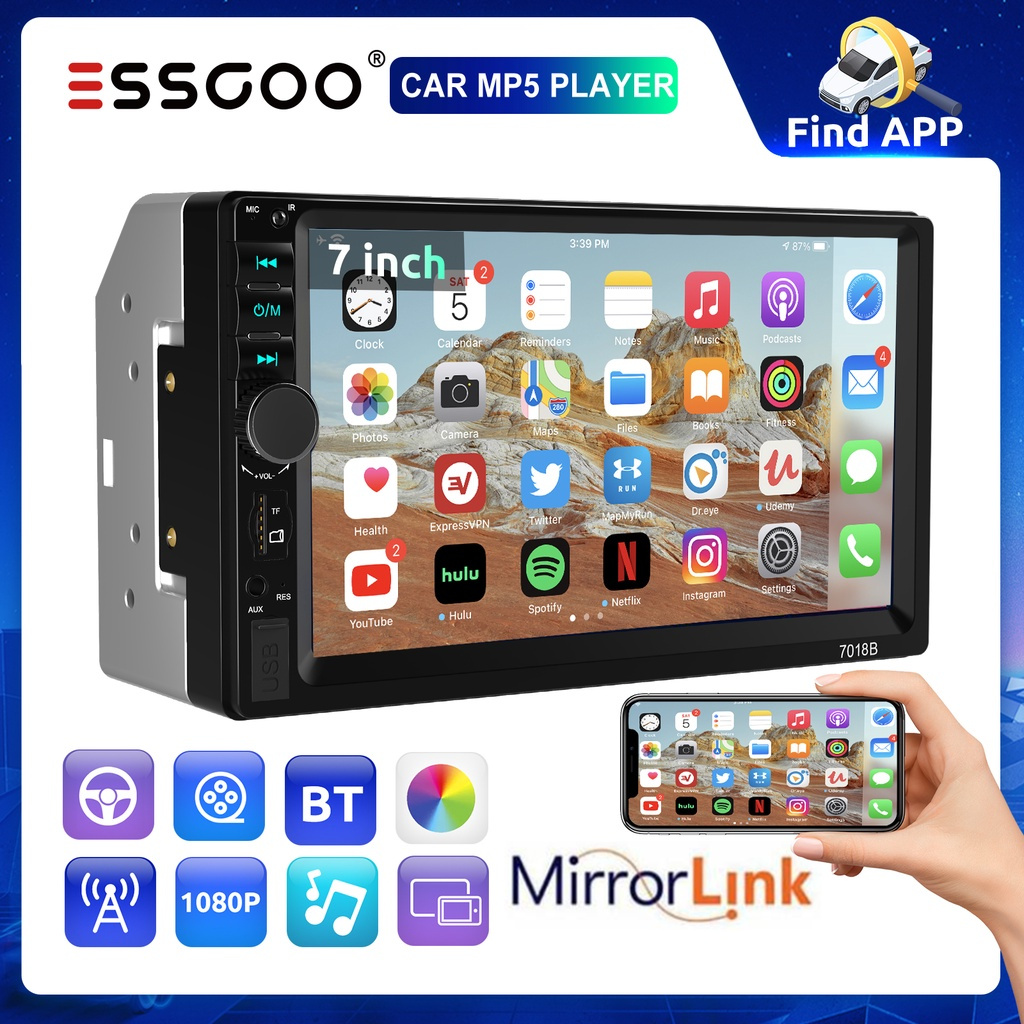 ESSGOO 7018B 2 Din Universal Player Do Carro Din MP5 Bluetooth Estéreo Rádio FM USB Mirror Link Som Automotivo Multimedia Radio