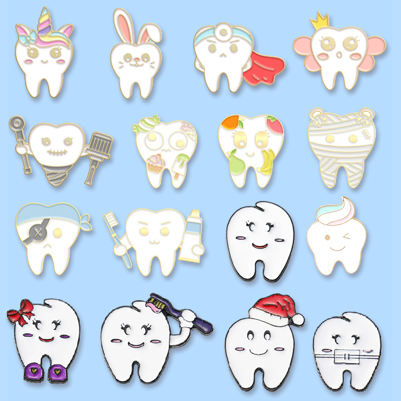 Moda Dentes Escova De Metal Esmalte Pino Broche Bonito Dos Desenhos Animados Odontologia Crachá Lapela Mochila Roupas Jó