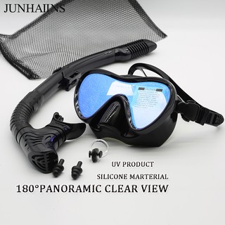 JUNHAIINS Máscara De Mergulho Profissional De Silicone Tubo De Respiração UV Anti-Embaciamento Vidro Temperado Óculos Snorkeling Conjunto De Para Esportes Aquáticos