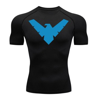 Camiseta De Manga Curta De Compressão De Asa Noturna Corrida Masculina Ginásio Quick Dry Sports Top Summer Men