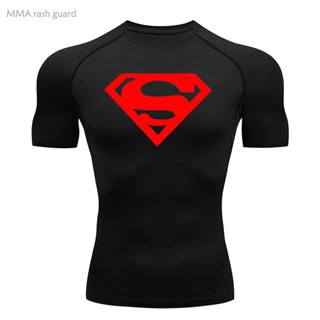 Camiseta Esportiva De Compressão Super-Homem Manga Curta Masculina Preta De Ginástica De Verão De Secagem Rápida Roupa Respirável